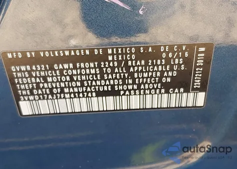 2015 Volkswagen Jetta 1.8T Se from USA, damaged, VIN 3VWD17AJ7FM414748